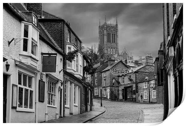 Lincoln Cathedral and Cobbled Streets Print by Alison Chambers