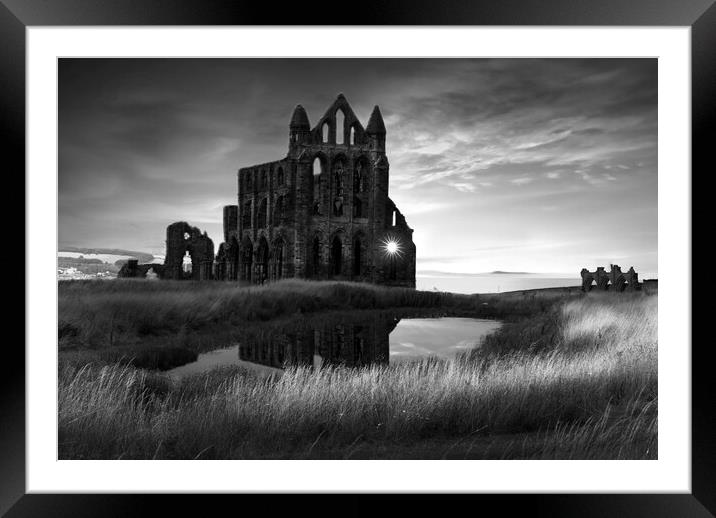 Whitby Abbey BW Framed Mounted Print by Alison Chambers