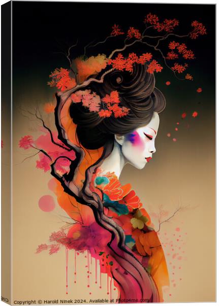 Geisha in Bloom Canvas Print by Harold Ninek