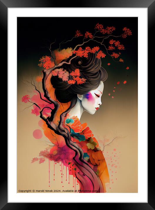 Geisha in Bloom Framed Mounted Print by Harold Ninek