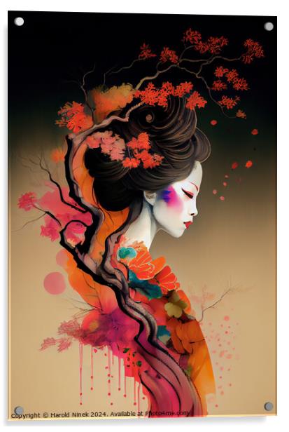 Geisha in Bloom Acrylic by Harold Ninek