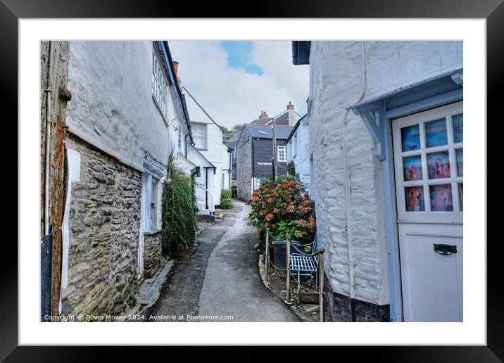Port Isaac Street Cornwall Framed Mounted Print by Diana Mower