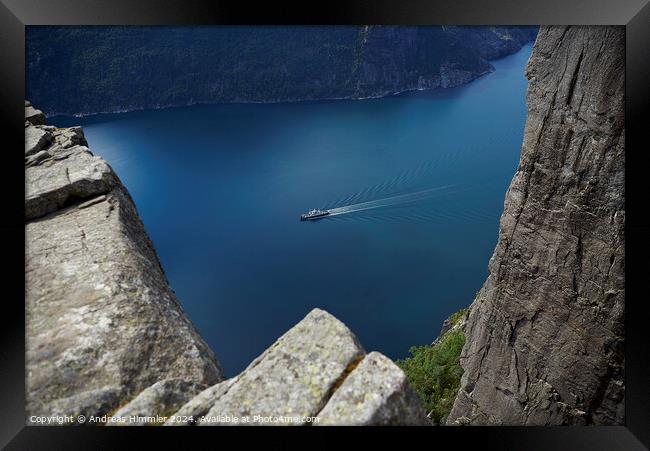 View From Preikestolen to the Ferry in the Lysefjord Framed Print by Andreas Himmler