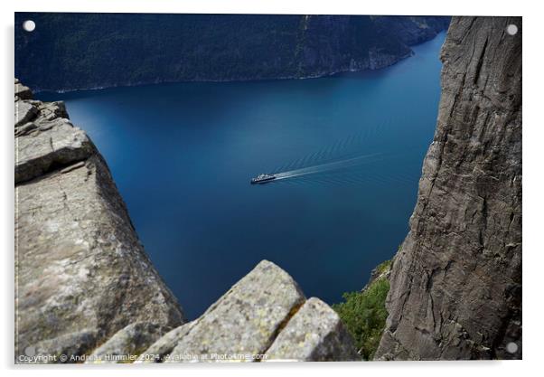 View From Preikestolen to the Ferry in the Lysefjord Acrylic by Andreas Himmler