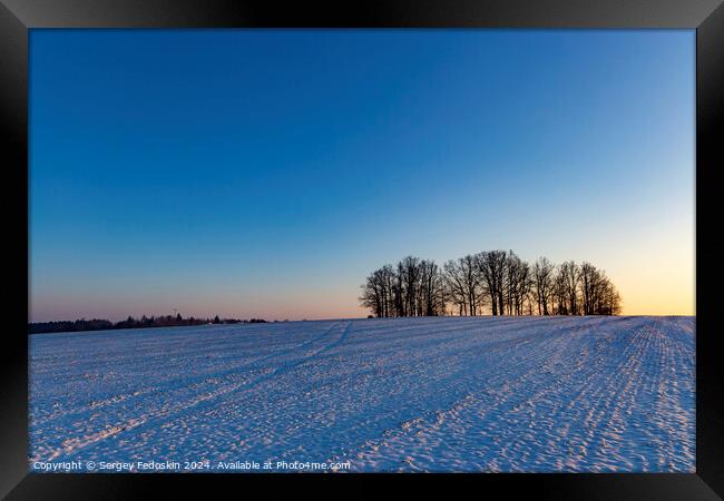 Winter landscape at cold evening. Framed Print by Sergey Fedoskin