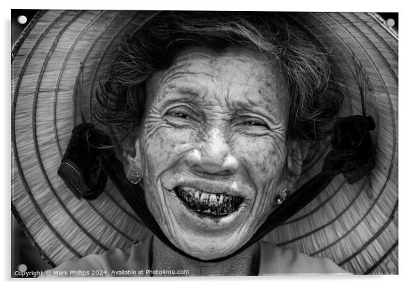 Smiling woman, Vietnam Acrylic by Mark Phillips