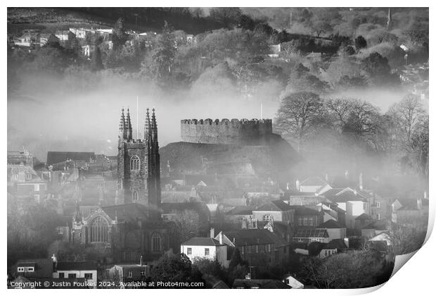 Early morning mist, Totnes, Devon Print by Justin Foulkes