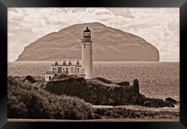 Turnberry lighthouse and Ailsa Craig b/w Framed Print by Allan Durward Photography
