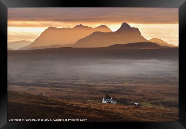 Stac Pollaidh Sunrise North West Geopark Scotland. Framed Print by Barbara Jones