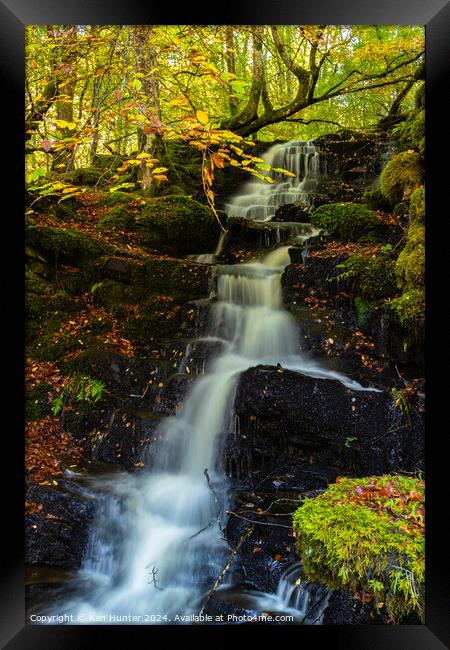 Woodland Waterfall in Autumn Framed Print by Ken Hunter