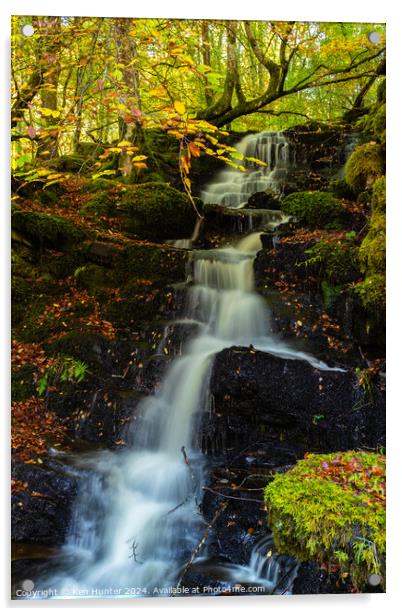Woodland Waterfall in Autumn Acrylic by Ken Hunter