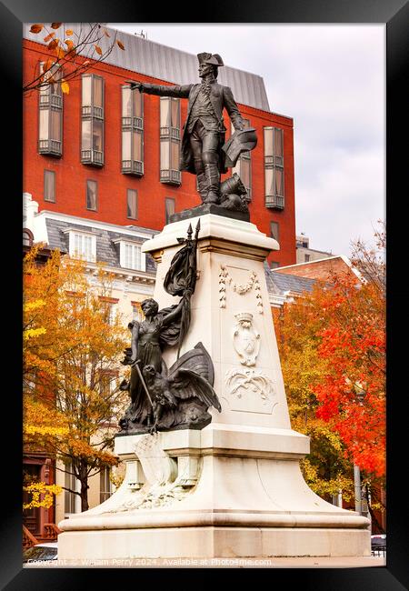 General Rochambeau Statue Lafayette Park Autumn Washington DC Framed Print by William Perry
