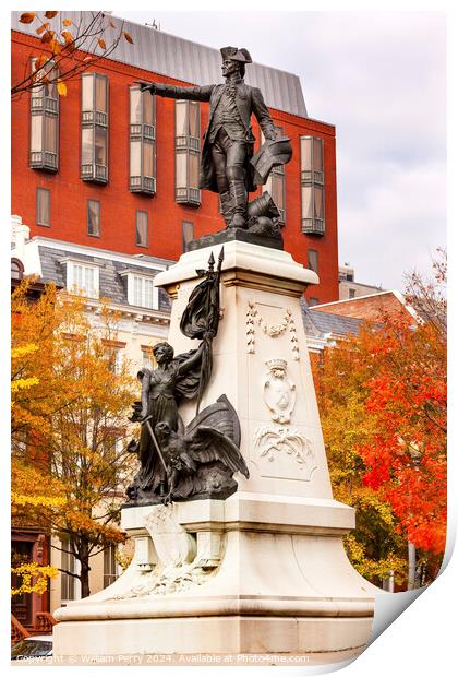 General Rochambeau Statue Lafayette Park Autumn Washington DC Print by William Perry