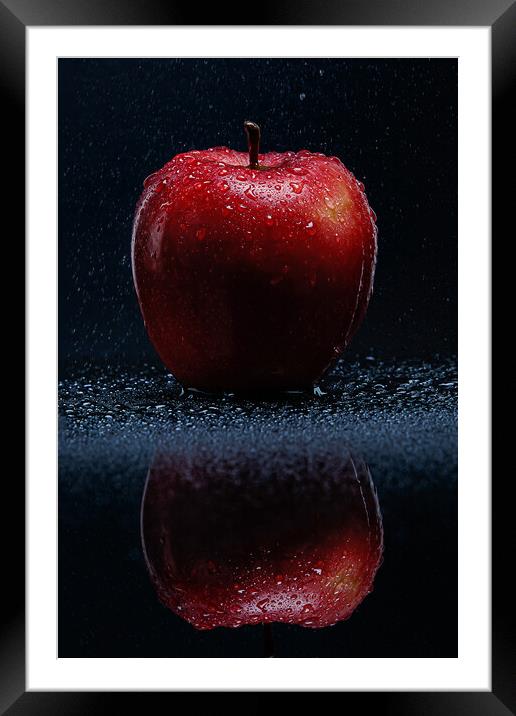 Red apple with water drops Framed Mounted Print by Olga Peddi