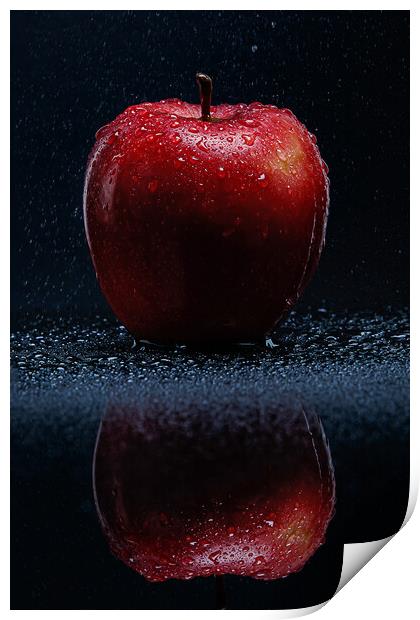 Red apple with water drops Print by Olga Peddi