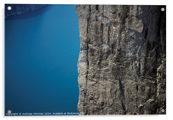 600 m high vertical cliff from Preikestolen down to the Lysefjor Acrylic by Andreas Himmler