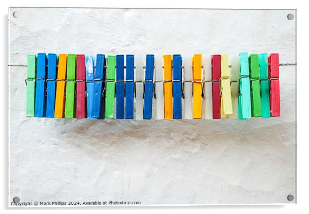 Clothes peg colours Acrylic by Mark Phillips