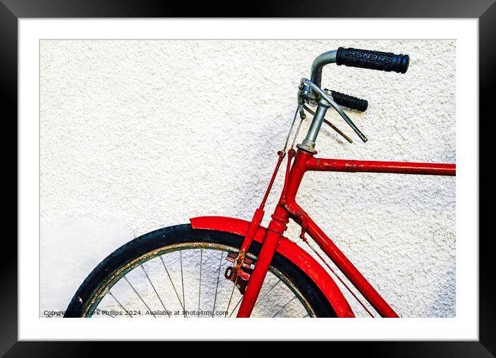 Red bicycle Framed Mounted Print by Mark Phillips