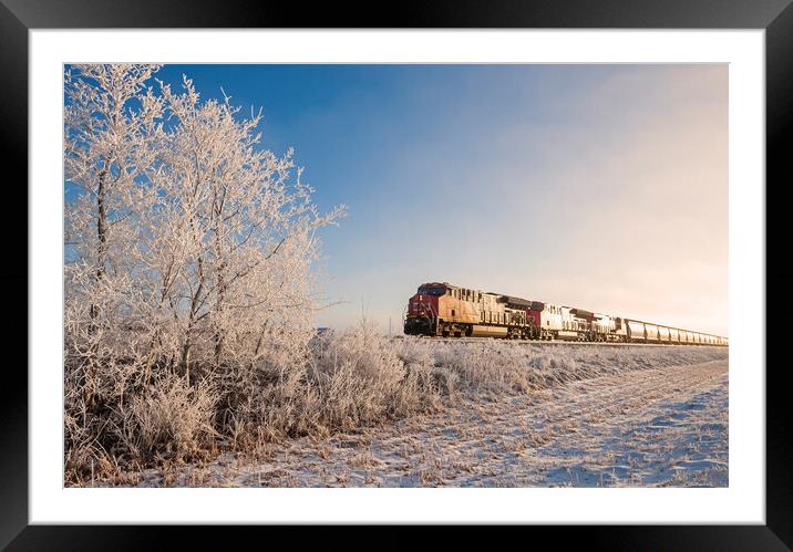 train pulling hopper cars Framed Mounted Print by Dave Reede