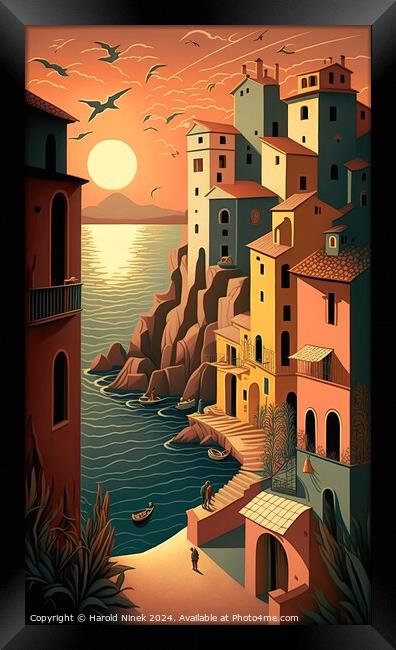 Ligurian Sunset Framed Print by Harold Ninek