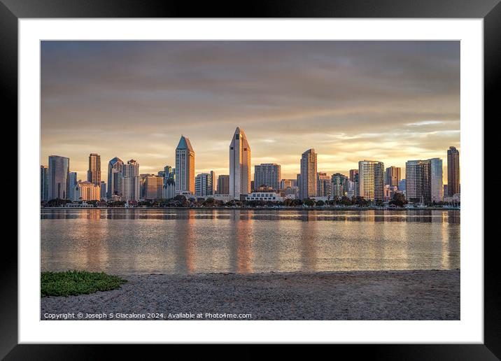 New Day Sunrise - San Diego Skyline Framed Mounted Print by Joseph S Giacalone