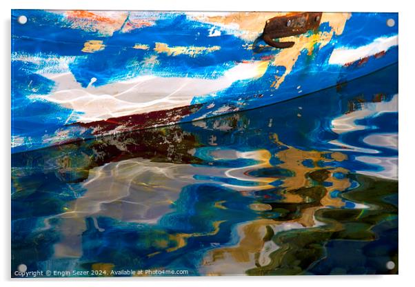 Abstract reflections of an old colorful wooden fishing boat on sea surface Acrylic by Engin Sezer