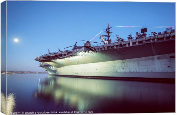 USS Midway By Moonlight Canvas Print by Joseph S Giacalone