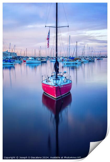Red Boat - San Diego Harbor Print by Joseph S Giacalone