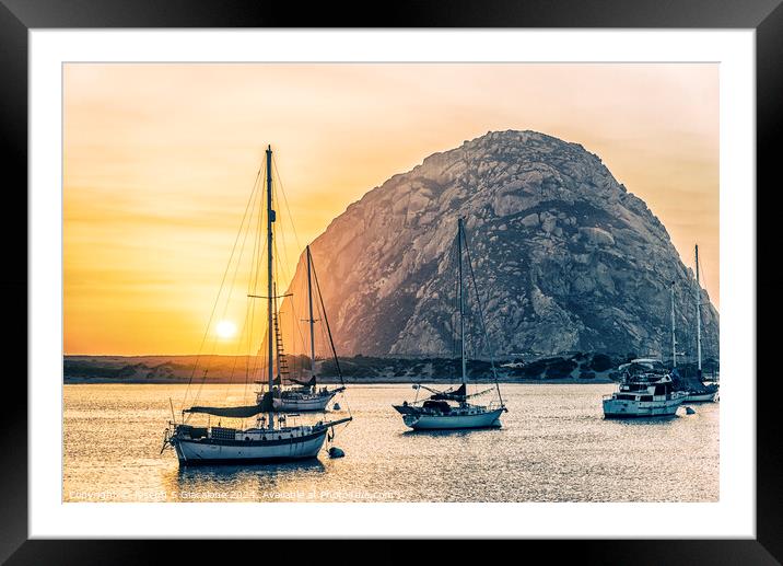 Setting Next To Morro Rock Framed Mounted Print by Joseph S Giacalone