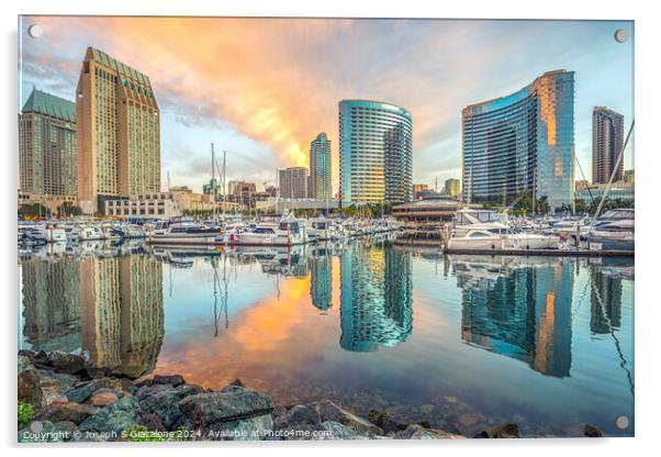 Sunrise Reflections - San Diego Skyline Acrylic by Joseph S Giacalone