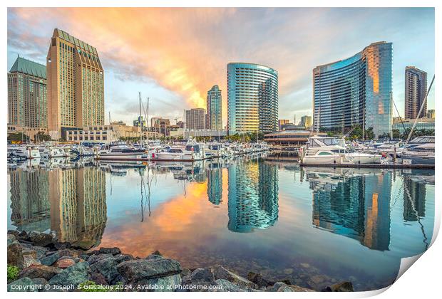 Sunrise Reflections - San Diego Skyline Print by Joseph S Giacalone