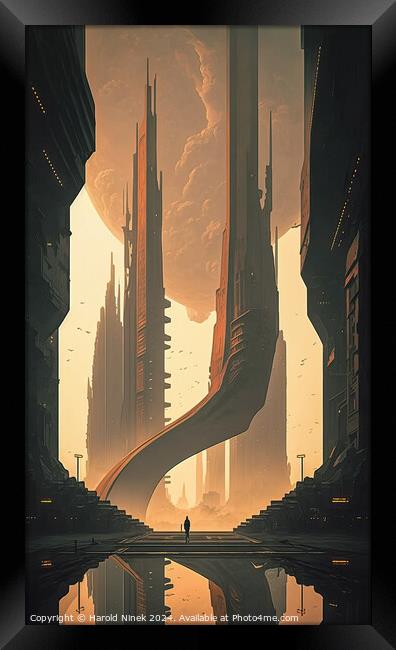 Future City Framed Print by Harold Ninek