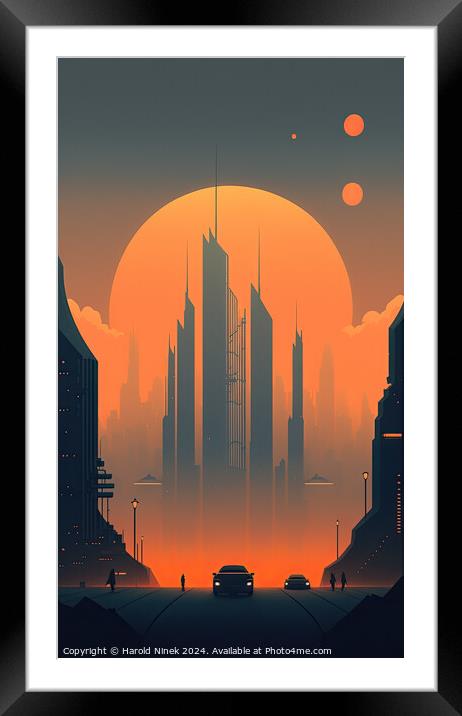Sunset Over Metropolis Framed Mounted Print by Harold Ninek