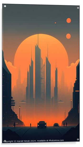 Sunset Over Metropolis Acrylic by Harold Ninek