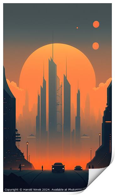 Sunset Over Metropolis Print by Harold Ninek