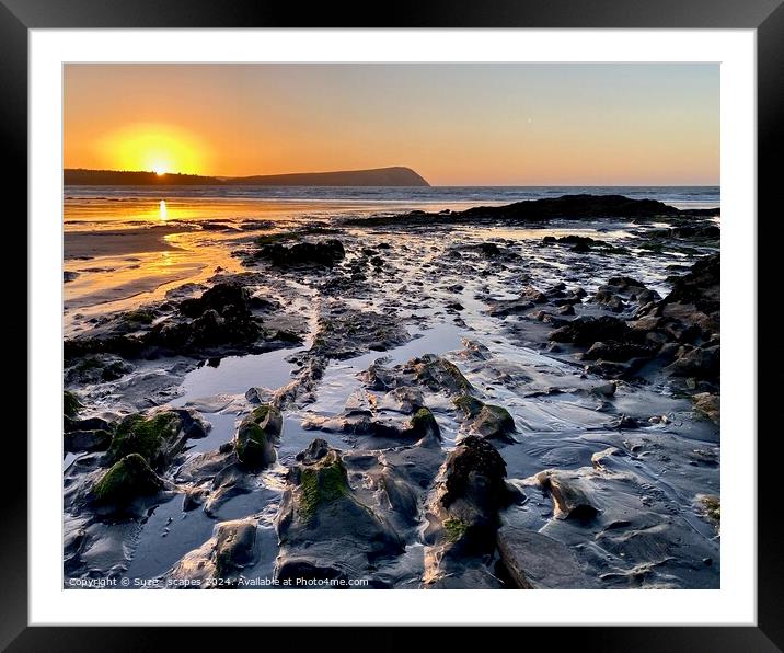 Sunset at Newport Sands, Pembrokeshire, Wales Framed Mounted Print by Suze_ scapes