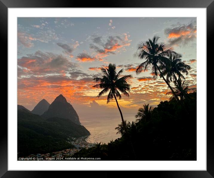Sunrise at the Pitons, St Lucia Framed Mounted Print by Suze_ scapes