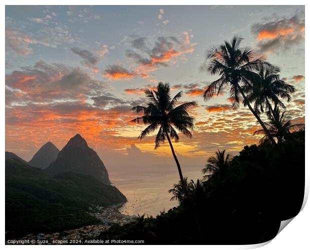 Sunrise at the Pitons, St Lucia Print by Suze_ scapes