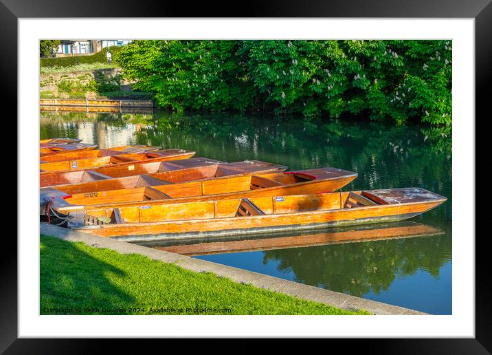 Punts moored on the River Cam in Cambridge Framed Mounted Print by Keith Douglas