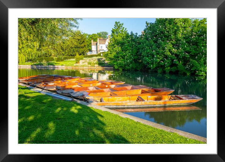 Punts moored in Cambridge Framed Mounted Print by Keith Douglas
