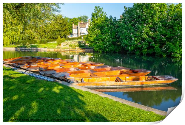 Punts moored in Cambridge Print by Keith Douglas