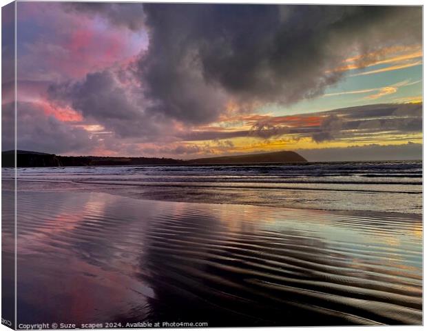 Sunset at Newport Sands, Pembrokeshire Canvas Print by Suze_ scapes