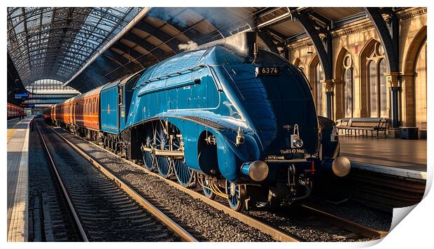 Mallard Steam Locomotive in York Station Print by T2 