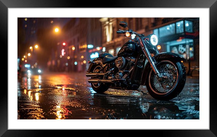Harley-Davidson Motorcycle ~ City Lights Framed Mounted Print by T2 