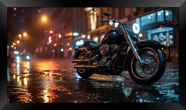 Harley-Davidson Motorcycle ~ City Lights Framed Print by T2 