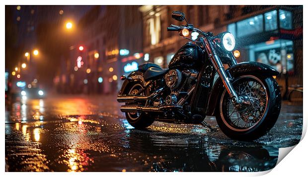 Harley-Davidson Motorcycle ~ City Lights Print by T2 