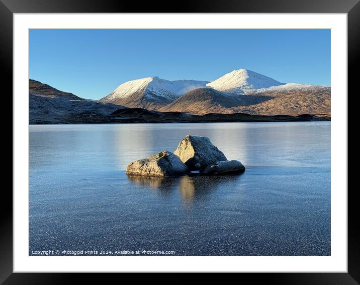 rock in frozen loch , Black Mount , Scotland Framed Mounted Print by Photogold Prints