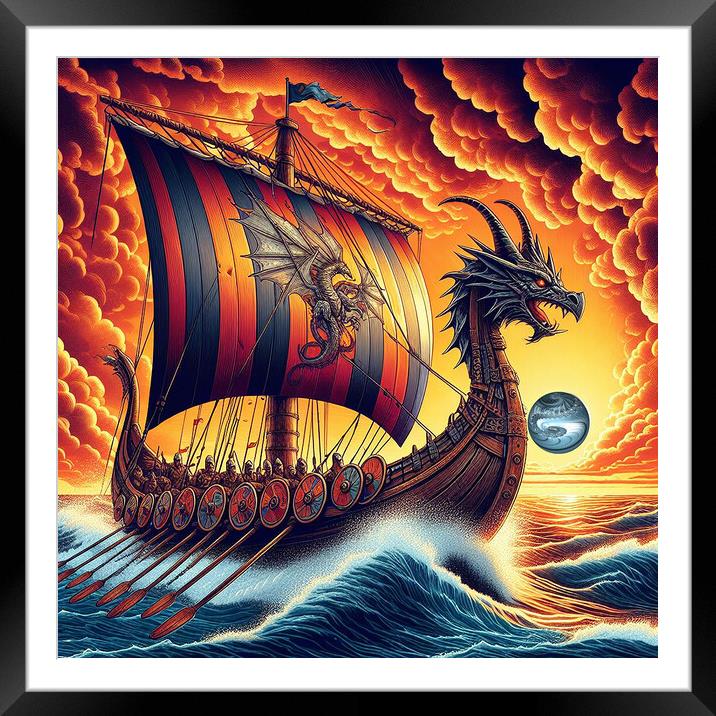 Dramatic Longboat Framed Mounted Print by Steve Purnell