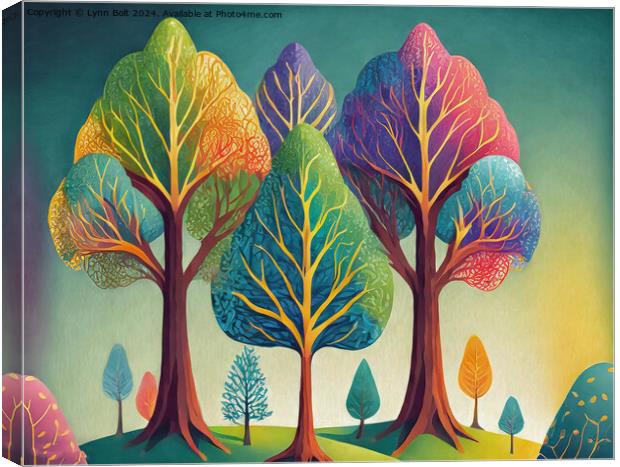 Magical Coloured Trees on a Hill Canvas Print by Lynn Bolt