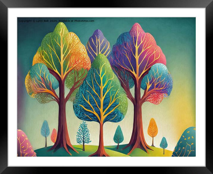 Magical Coloured Trees on a Hill Framed Mounted Print by Lynn Bolt